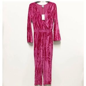 A New Day NWT Women's Large Pink Velvet Bell Long Sleeve V-Neck Velour Jumpsuit